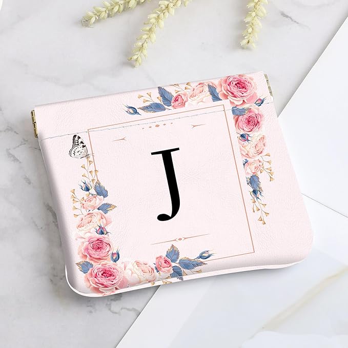 2Pcs Initial Letter PU Leather Small Squeeze Coin Purse Pouch Mini coin Bag Unique And Cute Wallet Cosmetic Bags For Women Girls Men Change Bag Letter J