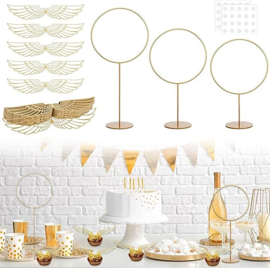 103 Pcs Wizard Party Chocolate Decoration, with 3 PCS Gold Goal Posts, 50Pcs Golden Wings Chocolate Wafer Cupcake Toppers with 50Pcs Glue Point for Birthday Wizard Theme Party Supplies