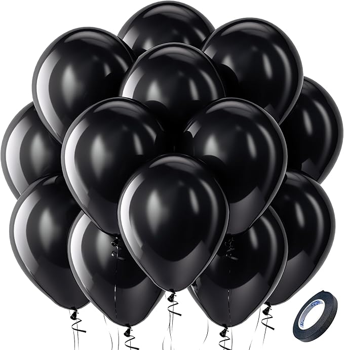 Bezente Black Balloons Latex Party Balloons - 100 Pack 12 inch Round Helium Balloons for New Years Black Themed Graduation Birthday Halloween Party Backdrop Prom Send off Decorations 2026