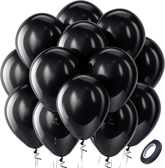 Bezente Black Balloons Latex Party Balloons - 100 Pack 12 inch Round Helium Balloons for New Years Black Themed Graduation Birthday Halloween Party Backdrop Prom Send off Decorations 2026