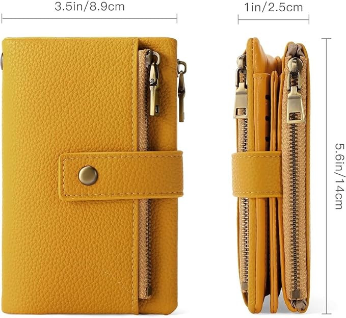 Practical Genuine Leather Wristlet Wallet for Women with Double Zipper Coin Purse and Card Organization (yellow)