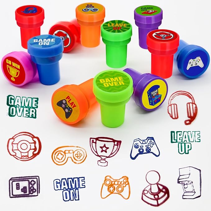 Cinrobiye 24 PCS Video Game Party Stampers，Gamer Birthday Party Favors for Boys Girls, Classroom Rewards, Carnival Prizes, Goodie Bag & Pinata Fillers, Game On Party Supplies