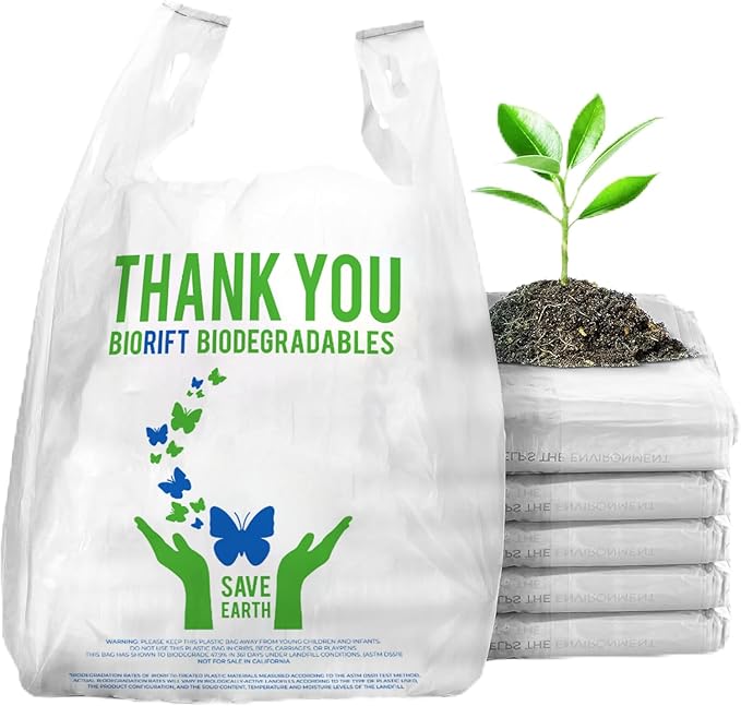 Biodegradable Thank You Bags | 1000 Count - Bulk | Extra Thick, Strong, Recyclable, & Reusable | 100% Biodegradable Shopping Bags, Grocery/Restaurant/Supermarket | 12" x 6.5" x 22" | Made in USA