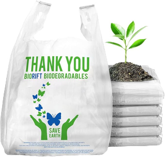 Biodegradable Thank You Bags | 1000 Count - Bulk | Extra Thick, Strong, Recyclable, & Reusable | 100% Biodegradable Shopping Bags, Grocery/Restaurant/Supermarket | 12" x 6.5" x 22" | Made in USA