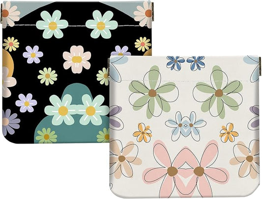 2Pcs PU Leather Small Squeeze Coin Purse Pouch Mini coin Bag Unique And Cute Wallet Cosmetic Bags Change Bag For Women Girls Men （Black Powder Line Flower