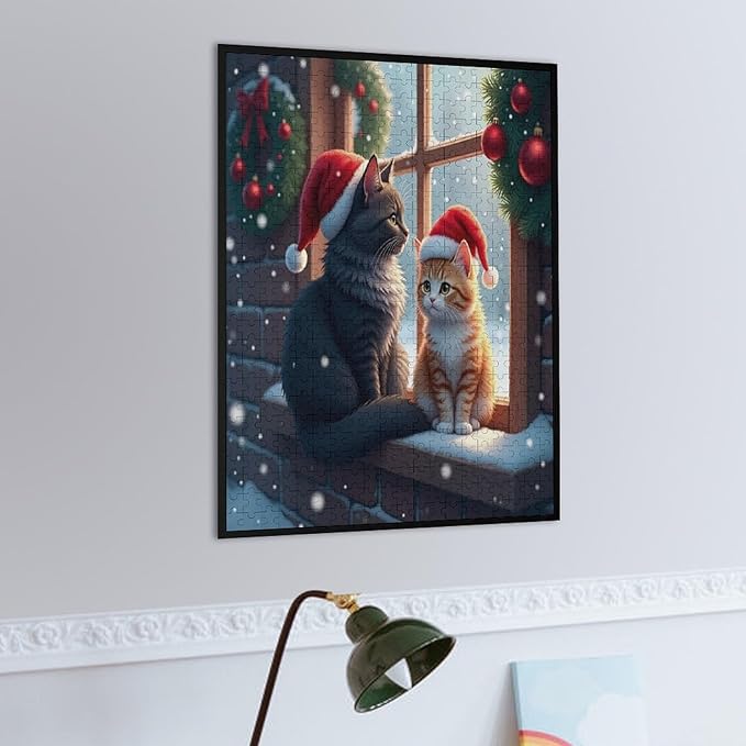 Jigsaw Puzzles for Adults 500 Piece - Christmas Black Cat Wooden Puzzles, Challenge Puzzles Puzzle Games, Stress Relief Games, Funny Puzzles