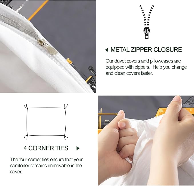 Construction Vehicles Bedding Set Oversized King Excavator Dump Truck Duvet Cover Industrial Style Comforter Cover Machinery Car Bed Set with Pillowcases for Bedroom
