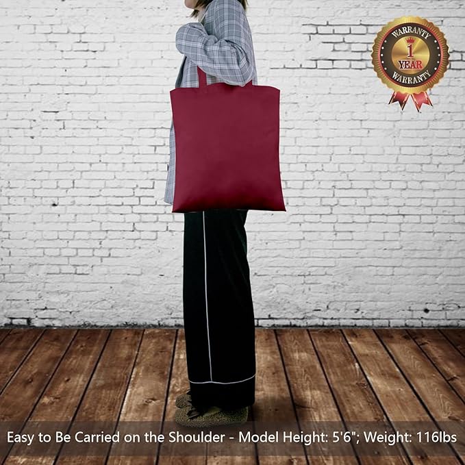 TOPDesign 24-Pack Economical 16"x15" Burgundy Cotton Tote Bags, Lightweight Medium Reusable Grocery Shopping Cloth Bags, Suitable for DIY, Advertising, Promotion, Gift, Activity