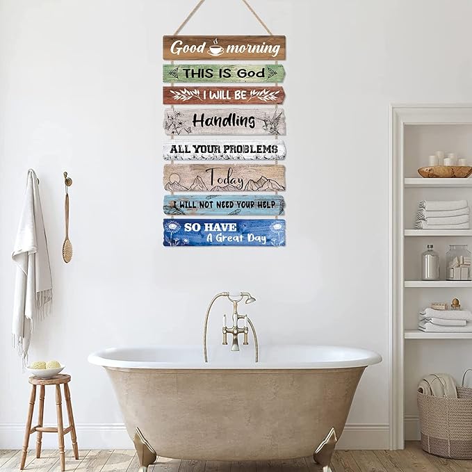 CHDITB Good Morning This is God Wooden Sign Bible Verse Scripture Wooden Hanging Plaque Retro Inspirational Quotes Canvas Wall Art for Christian Home Office Bedroom Living Room Wall Decor