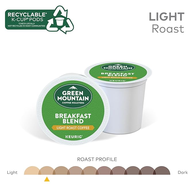 Green Mountain Coffee Roasters Breakfast Blend Single-Serve Keurig K-Cup Pods, Light Roast Coffee, 72 Count