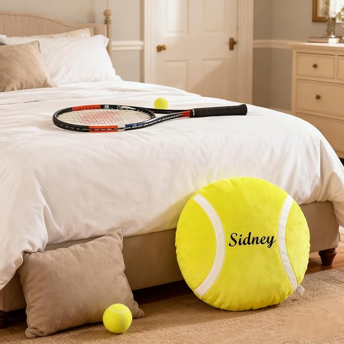 Personalized Name Tennis Pillow Custom Name Tennis Pillow for Boys Girls Customized for Tennis Fans Kids Birthday Sports Room Decore Game Day Sofa Cushion