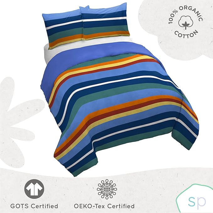 Saturday Park Vintage Stripe Full/Queen Duvet Cover & Sham Set - 3 Piece 100% Organic Cotton Duvet Set - GOTS & Oeko-TEX Certified