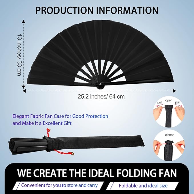 Blulu 4 Pcs 13 Inch Large Folding Hand Fans for Line Dancing Big Clapping Popping Raves Fans Bulk for Dancing Boots on The Ground Festival Party Decoration(Classic Style, Black, White)