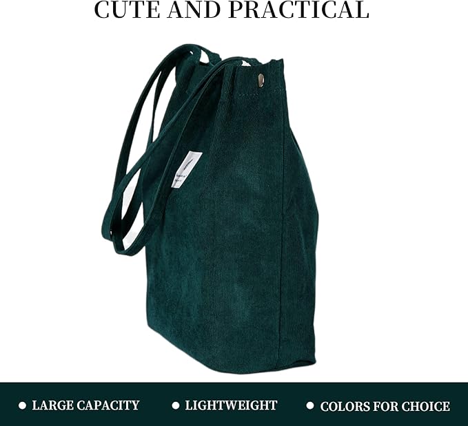 Corduroy Tote Bag Cute Tote Bags for Women Shoulder Bag with Inner Pocket for Work Beach Travel and Shopping Grocery