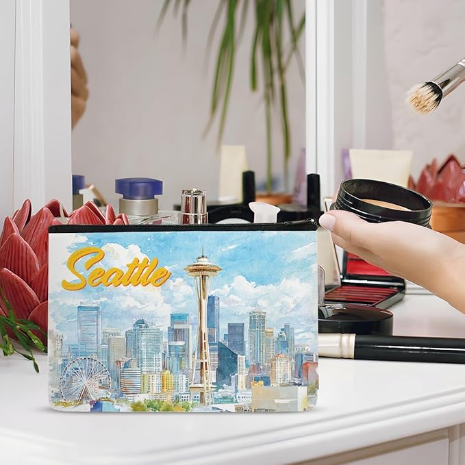 Seattle Makeup Bag Gifts - Seattle Souvenirs Essentials Cosmetic Bag, Travel Toiletry Organizer Zipper Pouch for Women Girls Friend Tourist, Vacation Birthday Gift