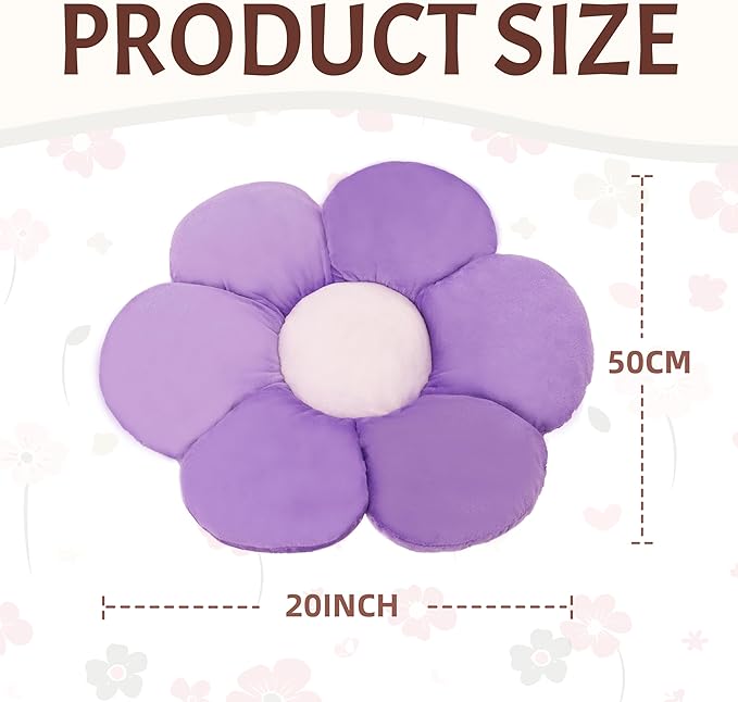 20” Purple Flower Pillow Flower Shaped Throw Pillow Colorful Cute Daisy Flower Pillows Seating Cushions for Adults Kids Throw Pillows Couch Decor