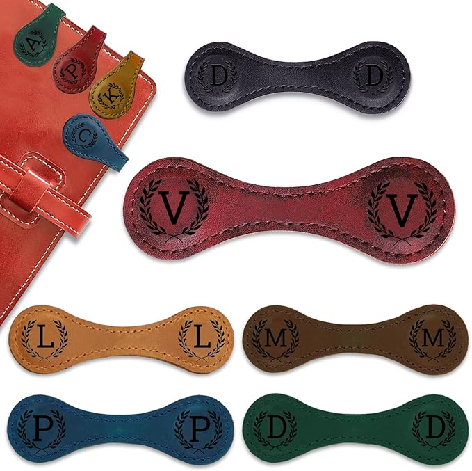 Personalized Magnetic Leather Bookmark - 26 Letters Vintage Engraved Book Marks,Custom Bookmark with Initial,Bookmarks for Women,Reading,Book Lovers (Red, V)