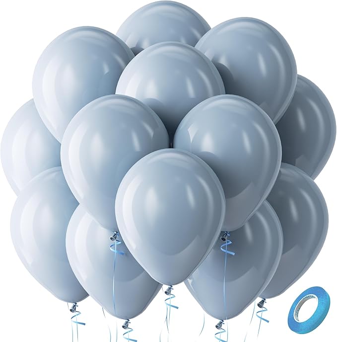 Bezente Dusty Blue Balloons Latex Party Balloons - 100 Pack 12 inch Round Helium Haze Blue Balloons for Birthday Bridal Shower Wedding Gender Reveal Engagement Graduation Party Decorations