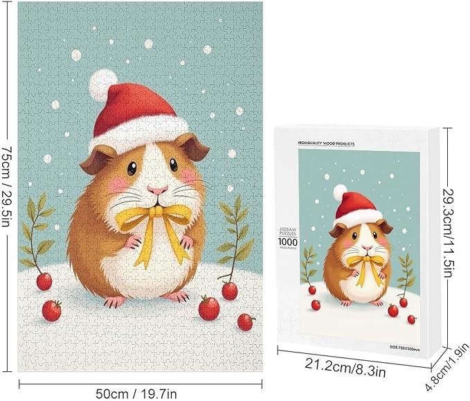 Wooden Puzzle - Hamster Christmas Hat Jigsaw Puzzles，Wooden Puzzles for Adults 1000 Pieces Challenge Puzzles，Educational Games，Family Puzzles，Unique Gifts for Wall Art