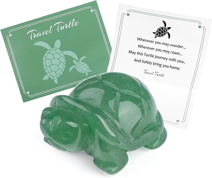 QINJIEJIE Travel Turtle Gifts for Women Best Travel Gifts for Travelers Men Green Aventurine Turtle Figurines Healing Crystals Sea Turtles Lovers Office Desk Decor Good Luck Gift for Women
