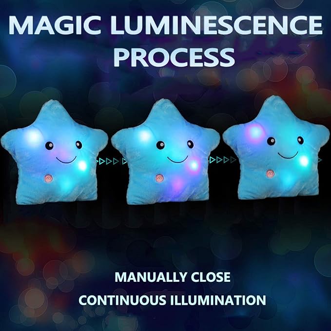 LED Twinkle Star Shaped Plush Pillow, Creative Night Light Glowing Cushions Plush Stuffed Toys Gifts for Kids, Decoration (Blue)