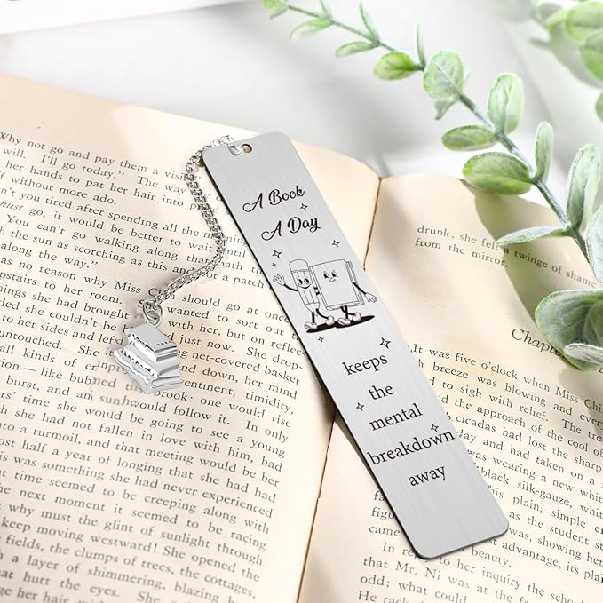 Funny Bookmark Gift for Book Lover, Inspirational Mental Bookmark for Reading Women Bookworm Bookish Nerd, Christmas Birthday Gifts for Girls, A Book A Day