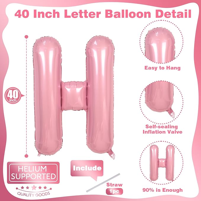 40 Inch Pastel Pink OH BABY Balloon for Baby Shower, Large Light Pink OH BABY Balloon Letters with Ribbon, Pearl Pink Alphabet Balloons Banner Sign for Girl Birthday Party Backdrop Decorations