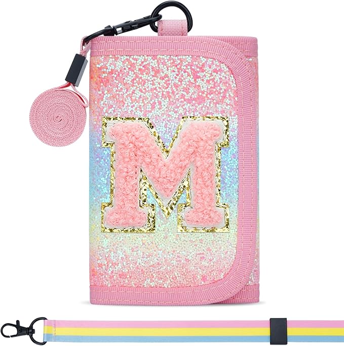 Gifts for Girls 3 4 5 6 7 8 9 10 11 12 Years Old Kids Wallet Cute Initial Coin Purse Toddler Wallet with Magic Sticker (Shiny Rainbow, M)