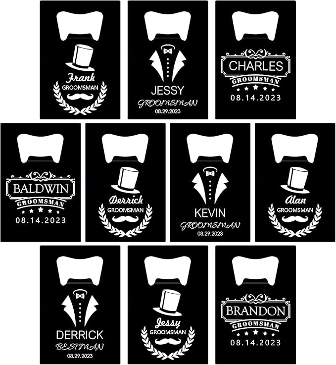 10PCSPersonalized Bottle Openers Credit Card Size, Groomsmen Best Man Gifts for Wedding Bachelor Party, Stainless Steel Beer Bottle Opener