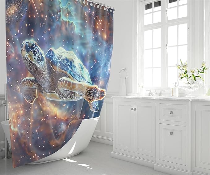 4 Pcs Turtle Shower Curtains for Bathroom Kids Shower Curtain Set Sea Turtle Shower Curtain for Room Turtle Bathroom Accessories with Rug,Toilet Cover and Bath Mat