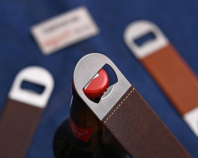 Personalized leather bottle opener. Wedding favors, anniversary souvenirs, Father's Day gifts