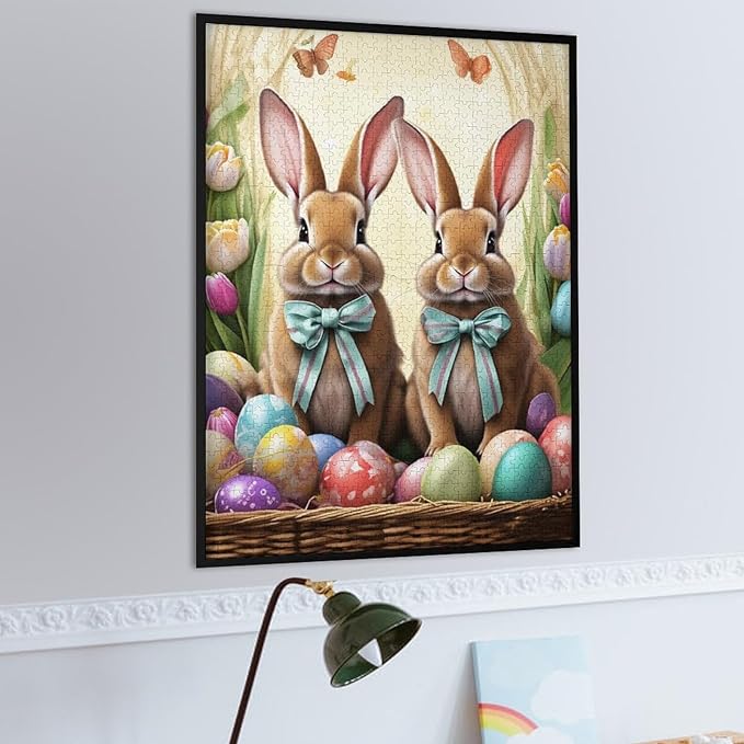 Wooden Puzzle - Easter Bunny and Eggs Jigsaw Puzzles，Wooden Puzzles for Adults 1000 Pieces Challenge Puzzles，Educational Games，Family Puzzles，Unique Gifts for Wall Art