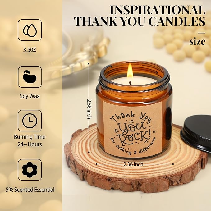 Roowest 10 Jars Thank You Gift Candles 3.5 oz Valentines Employee Appreciation Gifts Bulk Soy Wax Jar Inspirational Candle Thank You Coworkers Employee Women Secretaries Teacher(Amber,Pretty,Lovely)