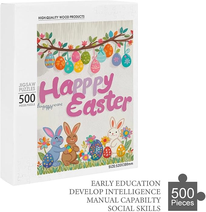 Wooden Puzzle - Easter and The Rabbit Jigsaw Puzzles，Wooden Puzzles for Adults 500 Pieces Unique Gifts for Wall Art，Challenge Puzzles，Educational Games，Family Puzzles