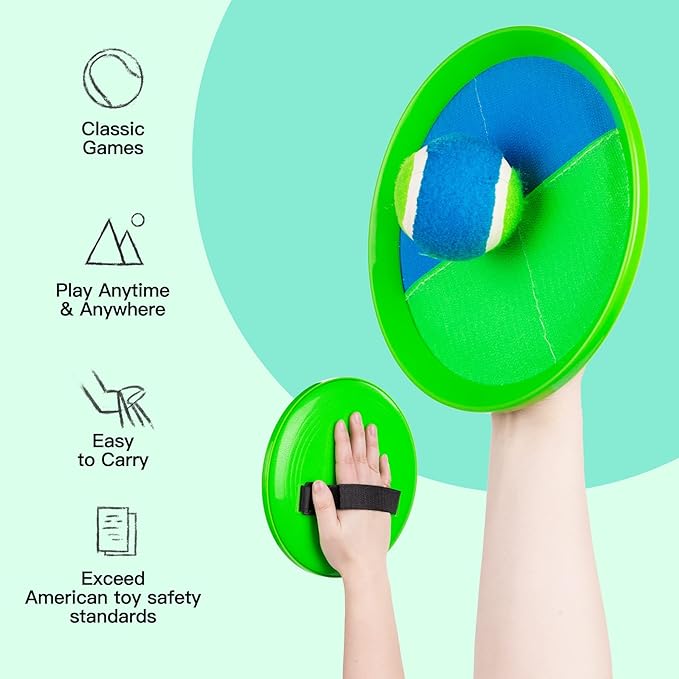 EVERICH TOY Upgraded Toss and Catch Ball Game Set, Kids Toy Stocking Stuffers for Boys Girls Ages 3-12, Includes 4 Paddles 4 Sticky Balls, Water-Resistant Indoor Outdoor Toy for Beach Pool Yard