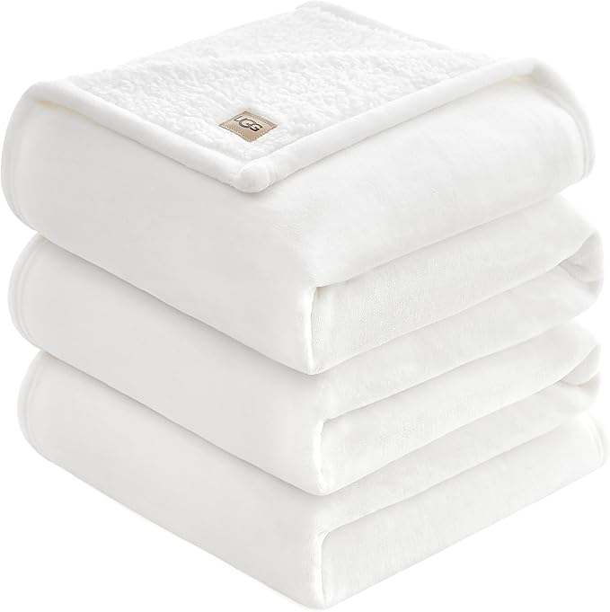 UGG Nita King/California King Blanket Fleece Fluffy Reversible Soft Fuzzy Bedding Cozy Plush Warm Oversized Blanket Machine Washable Bedroom Decor for Big Couch or Bed, 110-inch x 90-inch, White Snow