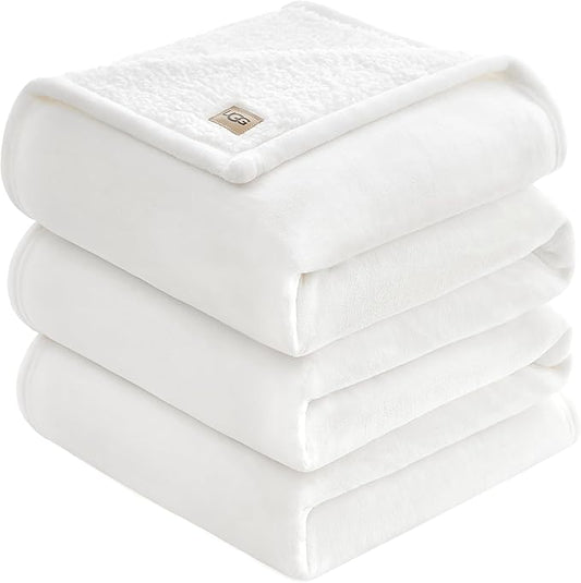 UGG Nita King/California King Blanket Fleece Fluffy Reversible Soft Fuzzy Bedding Cozy Plush Warm Oversized Blanket Machine Washable Bedroom Decor for Big Couch or Bed, 110-inch x 90-inch, White Snow
