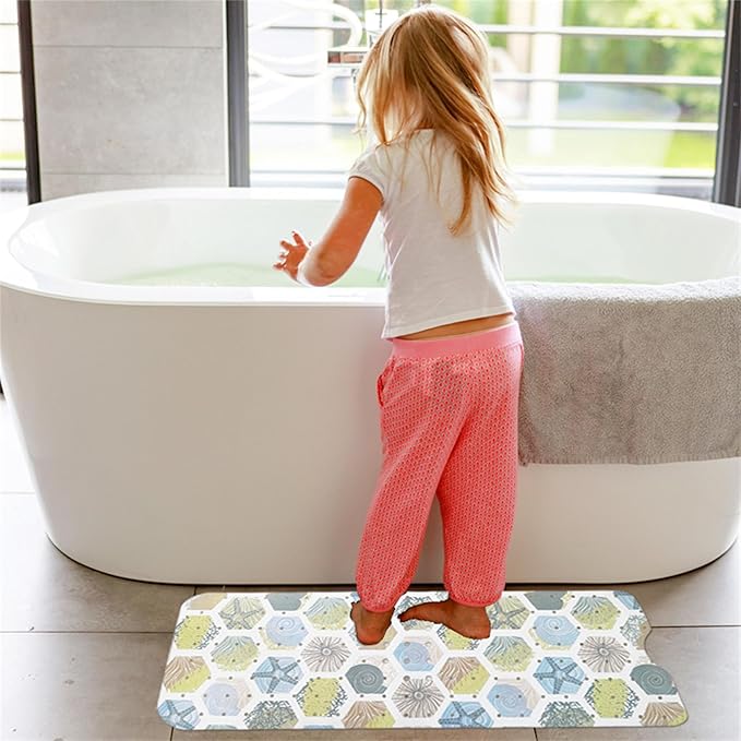 Starfish Bathtub Mat Non Slip for Kids 40x16in Extra Long Anti Slip Geometry Bath Mat for Tub Abstract Bath Shower Mat with Large Drain Holes and Suction Cups Quality Honeycomb Design Bathroom Decor