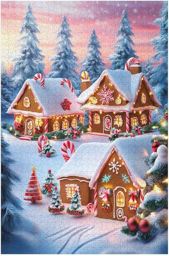 Wooden Puzzle - Christmas Gingerbread House and Candy Jigsaw Puzzles，Wooden Puzzles for Adults 1000 Pieces Challenge Puzzles，Educational Games，Family Puzzles，Unique Gifts for Wall Art