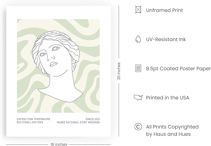 HAUS AND HUES Sage Green Wall Art, Aesthetic Green Posters, Danish Pastel Room Decor, Geometric Print (Unframed, 16x20)