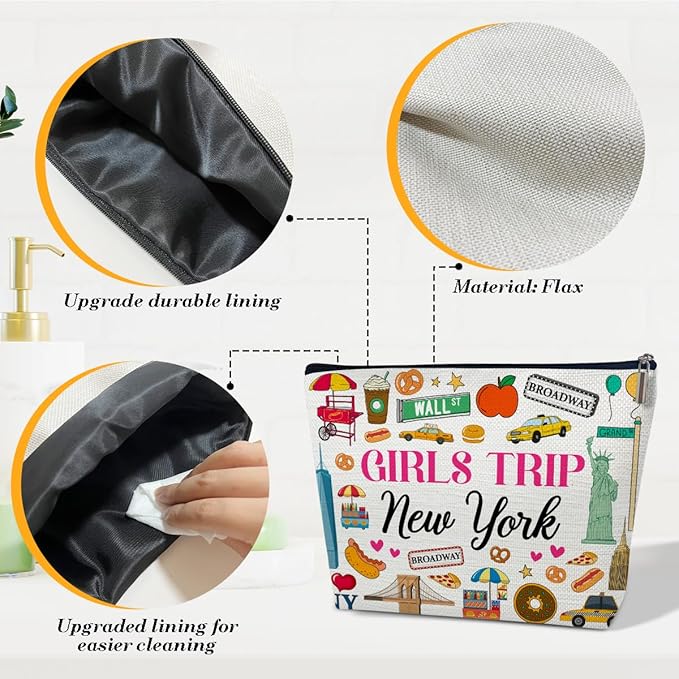 Funny New York Travel Lover Gift Makeup Bag for Women Her Lady, New York Themed Trip Gifts Favors, Travel Cosmetic Bag for Holiday Trip Vacation