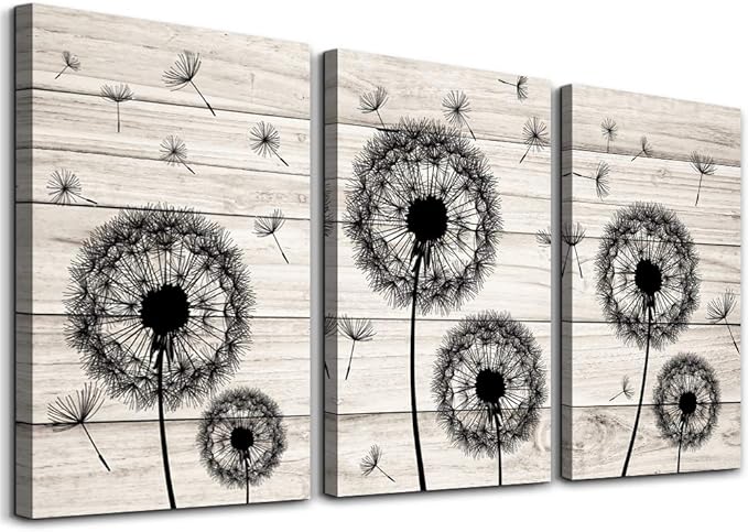 Wall Decor For Living Room Canvas Wall Art For Bedroom Fashion Wall Decorations For Kitchen Abstract Paintings Office Decor Black Dandelion Flowers Hang Pictures Artwork Home Decoration 3 Pieces