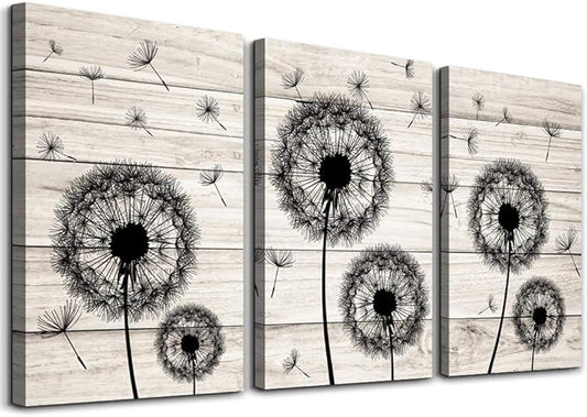 Wall Decor For Living Room Canvas Wall Art For Bedroom Fashion Wall Decorations For Kitchen Abstract Paintings Office Decor Black Dandelion Flowers Hang Pictures Artwork Home Decoration 3 Pieces