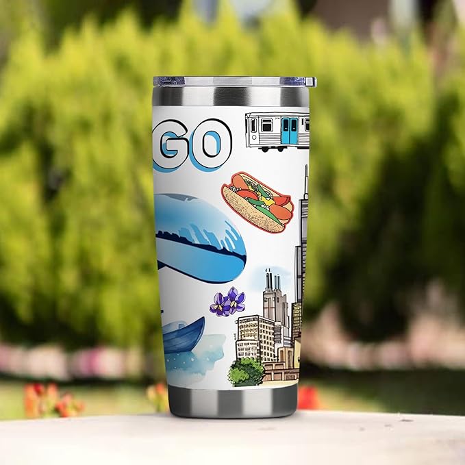City Tumbler for City Lover,20oz Double Wall Vacuum Insulated Stainless Steel Coffee Cups (Chicago)
