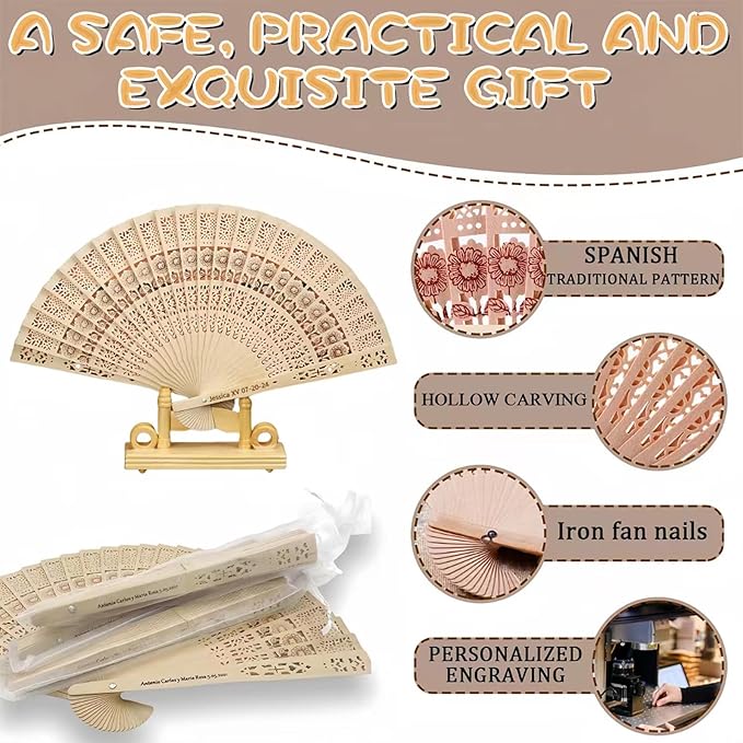 200Pcs Personalized Wooden Folding Wedding Fans - Custom Wedding Fans with Yarn Bag and Tassels Engraved Text Wedding Fans for Party Favor Bridal Shower Gifts Guests Bulk (200)
