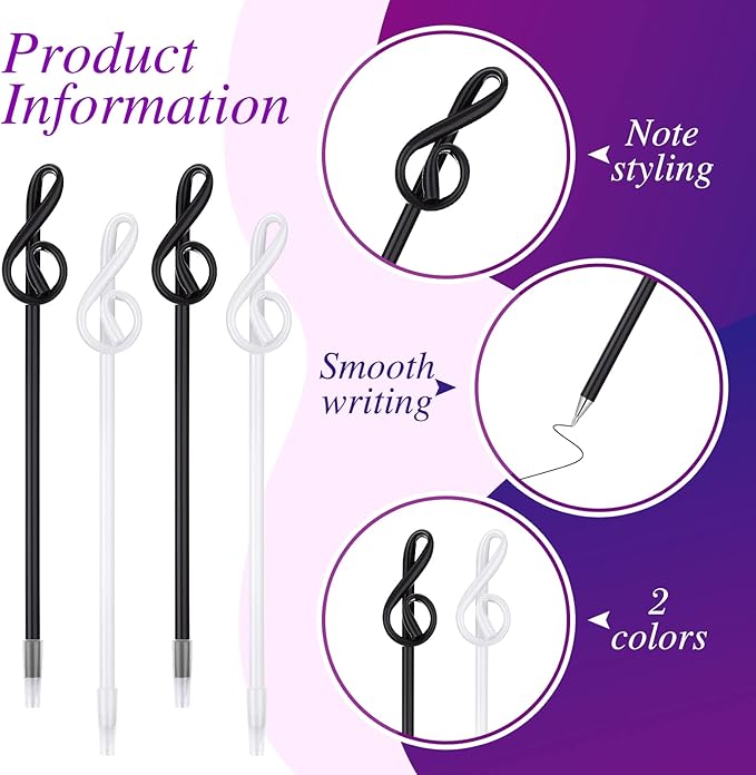 Lincia 100 Pcs Music Note Pens Bulk Musical Ballpoint Pens Music Themed Party Favors Novelty Musical Choir Prizes Gifts Piano Teacher Gift for Artists Office Decorative Supplies(Black, White)