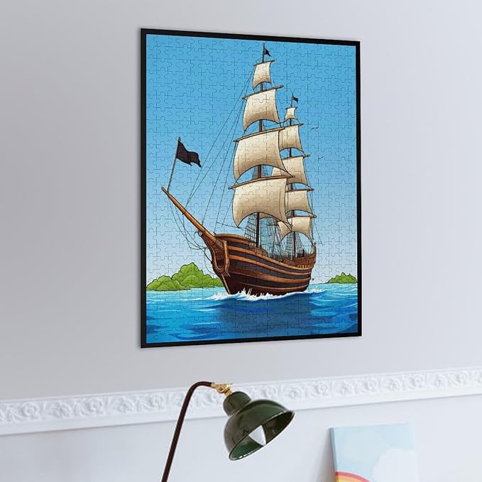 Puzzles for Adults 500 Pieces Wooden Jigsaw Puzzle - Sail Ship Pirate Sea Island Theme Puzzle，Party Games，Family Toys，Educational Puzzles，Stress Relief Wooden Puzzle，Gifts for Family and Friends
