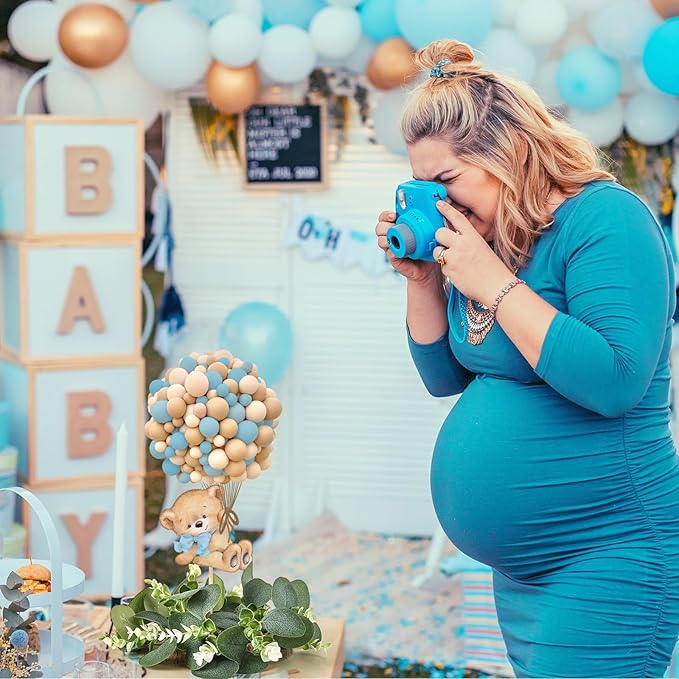 12 Set Blue Baby Shower Table Centerpieces Decortion Blue Bear with Eucalyptus Wreath Wood Slices Welcome Baby Table Topper for Gender Reveal It's A Boy Party Favors