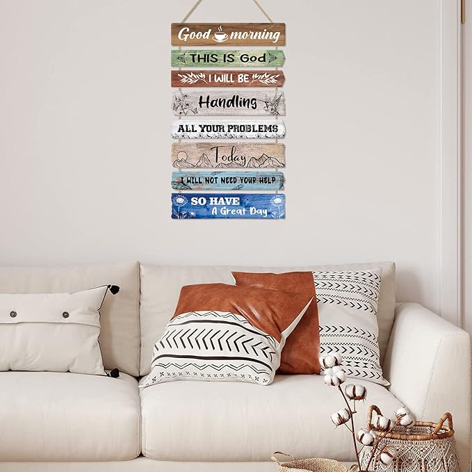 CHDITB Good Morning This is God Wooden Sign Bible Verse Scripture Wooden Hanging Plaque Retro Inspirational Quotes Canvas Wall Art for Christian Home Office Bedroom Living Room Wall Decor