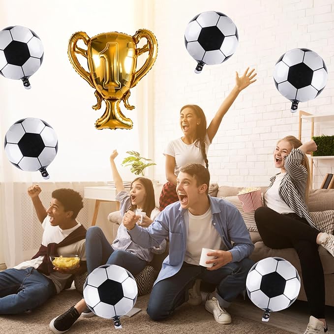 Soccer Party Balloons Set, 32 Inch Champion Trophy Mylar Foil Balloon and 6pcs Football Helium Foil Balloons, Sport Decor for Boys Kids Soccer Ball Fans Birthday Party Decoration Supplies
